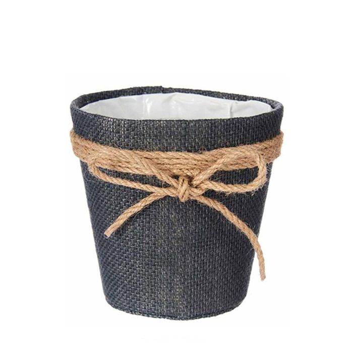 Cubo Macetero tela con lazo gris 11 x 11 x 10,5 cm