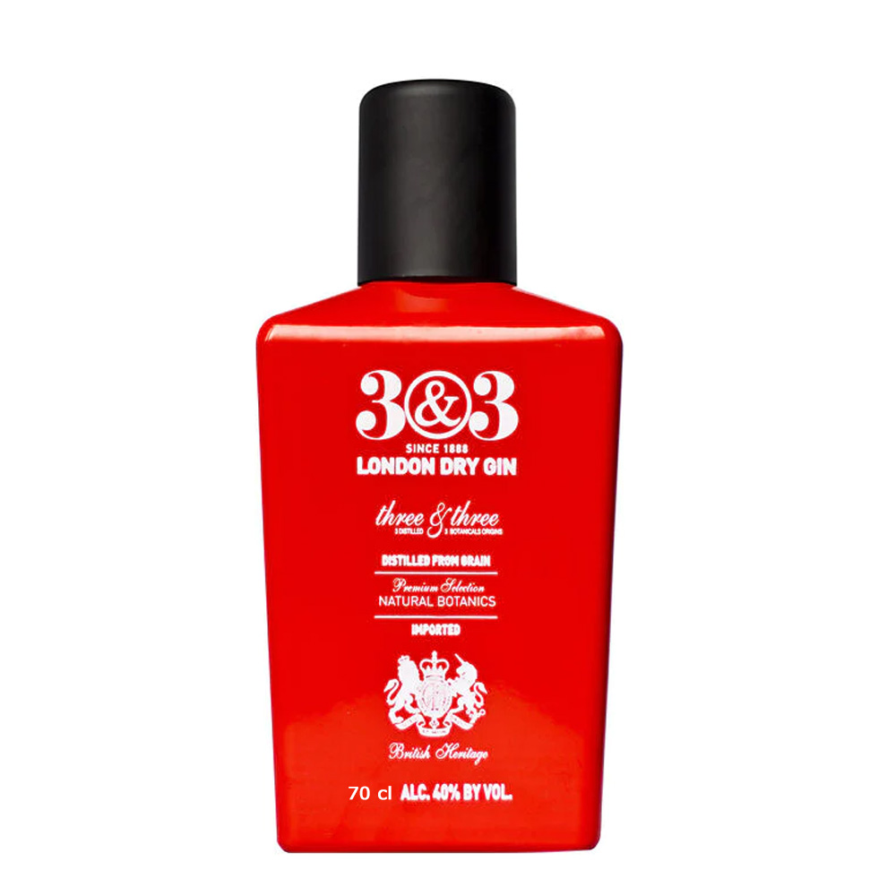 3&3 London Dry Gin Botella Roja